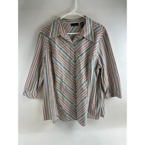 Apostrophe Shirt Women's Plus Size 28W Multicolor Striped Button Up 3/4 Sleeve